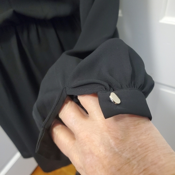 EC White House Black Market Black blouson Dress Size 2, Cutouts - Picture 4 of 11